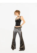 Fuzzy Fabric Patchwork Denim Pants image 6