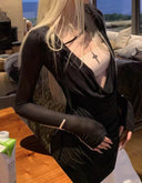 Sheer Tencel Cowl Neck Set (Draped Blouse + Bustier) image 4