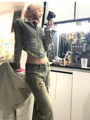 Aged Zip-Up Denim Jacket image 4