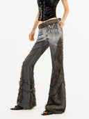 Fuzzy Fabric Patchwork Denim Pants image 13