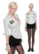 Black and White Vertical Striped Shirt image 0