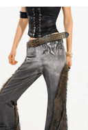 Fuzzy Fabric Patchwork Denim Pants image 8