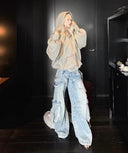 Light Blue Distressed Heavy-Denim Jeans image 6