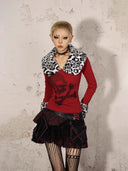 Skull Print Top with Leopard Print Collar image 5