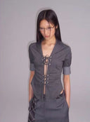 Short-Sleeve Tie-Front Blouse image 3