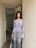 Fishbone Print Lace Top image 7