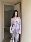 Fishbone Print Lace Top image 3