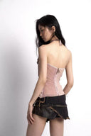 Denim and PU Leather Shorts image 9