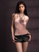 Denim and PU Leather Shorts image 4