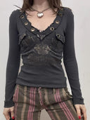 Raw-edge Sweetheart V-neck Top image 0