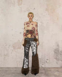 Printed Off-Shoulder Mesh T-shirt image 1