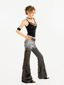 Fuzzy Fabric Patchwork Denim Pants image 3
