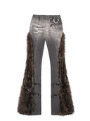 Fuzzy Fabric Patchwork Denim Pants image 4