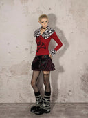 Skull Print Top with Leopard Print Collar image 6